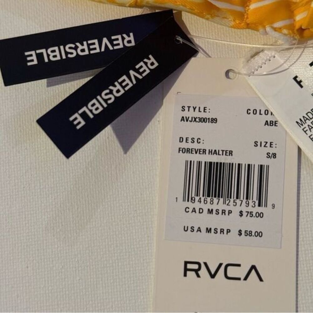 RVCA Forever Reversible Halter Tie Strap Bikini Top - Ambar, Size Small - Picture 6 of 10